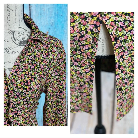 ZARA NWT Black Multi Floral Ditsy Button Up Dress - Picture 6 of 14
